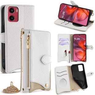 For Motorola Moto G05 Crossbody Chain Fishtail Litchi Leather Phone Case(White)
