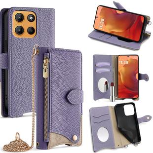 For Motorola Moto G15 / G15 Power Crossbody Chain Fishtail Litchi Leather Phone Case(Purple)