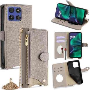 For Motorola Moto G Stylus 5G 2025 Crossbody Chain Fishtail Litchi Leather Phone Case(Grey)