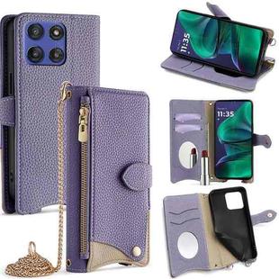 For Motorola Moto G Stylus 5G 2025 Crossbody Chain Fishtail Litchi Leather Phone Case(Purple)