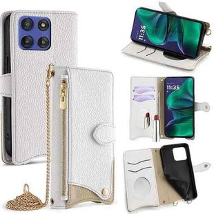 For Motorola Moto G Stylus 5G 2025 Crossbody Chain Fishtail Litchi Leather Phone Case(White)
