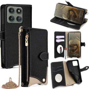 For Motorola Edge 60 Pro Crossbody Chain Fishtail Litchi Leather Phone Case(Black)