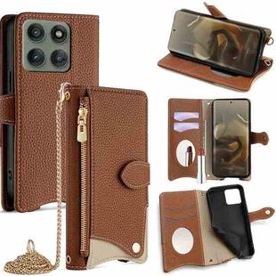 For Motorola Edge 60 Pro Crossbody Chain Fishtail Litchi Leather Phone Case(Brown)