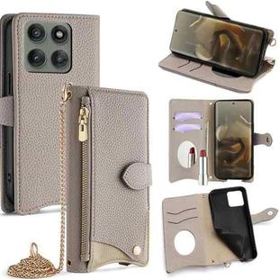For Motorola Edge 60 Pro Crossbody Chain Fishtail Litchi Leather Phone Case(Grey)