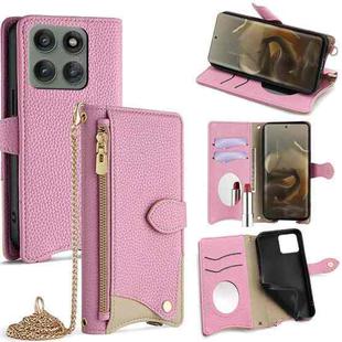 For Motorola Edge 60 Pro Crossbody Chain Fishtail Litchi Leather Phone Case(Pink)