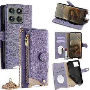 For Motorola Edge 60 Pro Crossbody Chain Fishtail Litchi Leather Phone Case(Purple)
