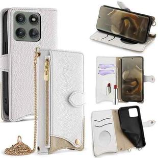 For Motorola Edge 60 Pro Crossbody Chain Fishtail Litchi Leather Phone Case(White)