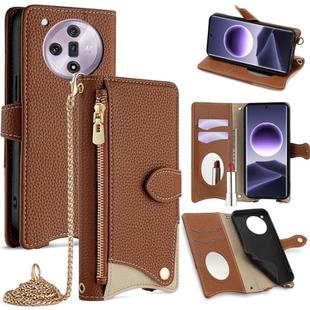 For OPPO Find X7 Crossbody Chain Fishtail Litchi Leather Phone Case(Brown)