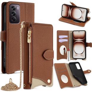 For OPPO Reno12 Global Crossbody Chain Fishtail Litchi Leather Phone Case(Brown)