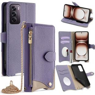 For OPPO Reno12 Global Crossbody Chain Fishtail Litchi Leather Phone Case(Purple)