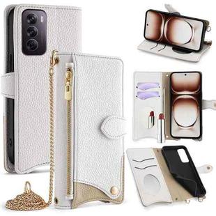For OPPO Reno12 Global Crossbody Chain Fishtail Litchi Leather Phone Case(White)