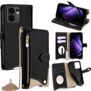 For OPPO Reno13 F 4G / 5G Crossbody Chain Fishtail Litchi Leather Phone Case(Black)