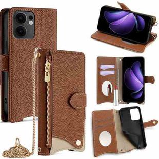 For OPPO Reno13 F 4G / 5G Crossbody Chain Fishtail Litchi Leather Phone Case(Brown)