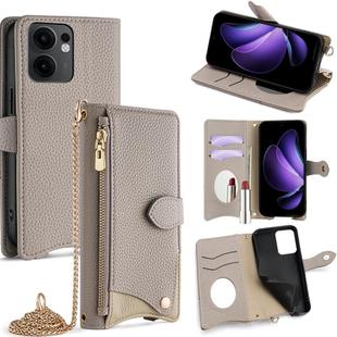 For OPPO Reno13 F 4G / 5G Crossbody Chain Fishtail Litchi Leather Phone Case(Grey)