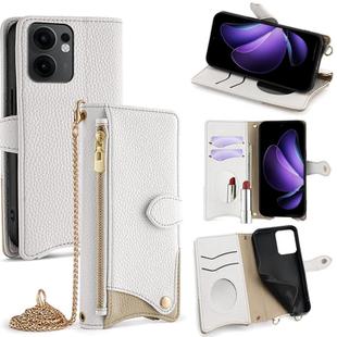 For OPPO Reno13 F 4G / 5G Crossbody Chain Fishtail Litchi Leather Phone Case(White)