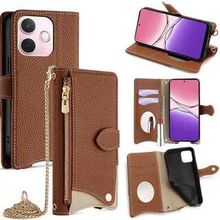For OPPO A5 Pro 5G Global Crossbody Chain Fishtail Litchi Leather Phone Case(Brown)