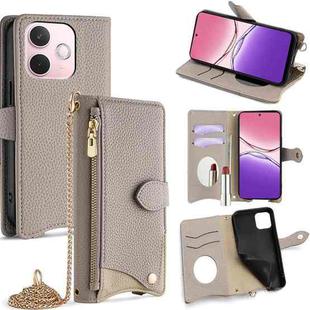 For OPPO A5 Pro 5G Global Crossbody Chain Fishtail Litchi Leather Phone Case(Grey)