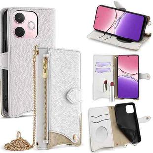 For OPPO A5 Pro 5G Global Crossbody Chain Fishtail Litchi Leather Phone Case(White)