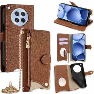 For OPPO Find X8s Crossbody Chain Fishtail Litchi Leather Phone Case(Brown)