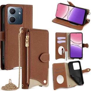 For OPPO A5x 5G / A3 4G / 5G / A3x 4G / 5G Crossbody Chain Fishtail Litchi Leather Phone Case(Brown)