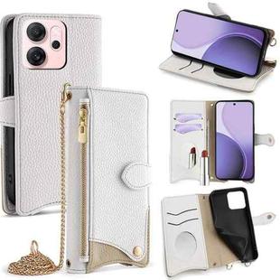 For OPPO Reno14 F 5G Crossbody Chain Fishtail Litchi Leather Phone Case(White)