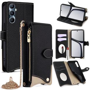 For Realme C65 Crossbody Chain Fishtail Litchi Leather Phone Case(Black)