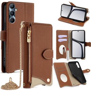 For Realme C65 Crossbody Chain Fishtail Litchi Leather Phone Case(Brown)