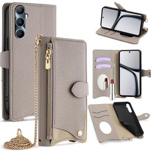 For Realme C65 Crossbody Chain Fishtail Litchi Leather Phone Case(Grey)