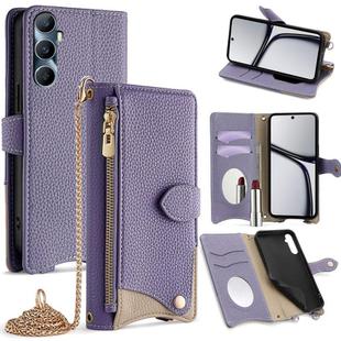 For Realme C65 Crossbody Chain Fishtail Litchi Leather Phone Case(Purple)