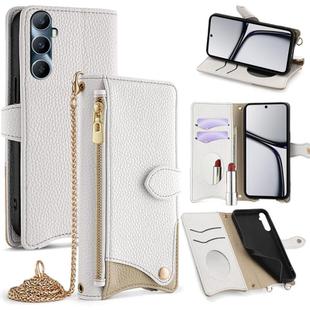 For Realme C65 Crossbody Chain Fishtail Litchi Leather Phone Case(White)