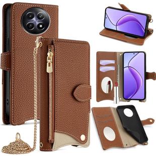For Realme 12 / 13 / Narzo 70x Crossbody Chain Fishtail Litchi Leather Phone Case(Brown)
