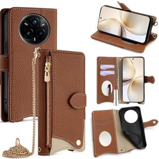 For Realme 14 Pro+ Crossbody Chain Fishtail Litchi Leather Phone Case(Brown)
