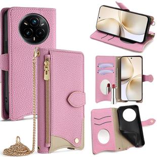 For Realme 14 Pro+ Crossbody Chain Fishtail Litchi Leather Phone Case(Pink)