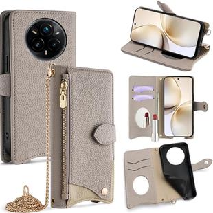 For Realme 14 Pro Crossbody Chain Fishtail Litchi Leather Phone Case(Grey)