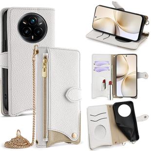 For Realme 14 Pro Crossbody Chain Fishtail Litchi Leather Phone Case(White)