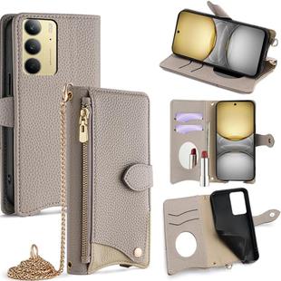 For Realme C75 / Realme 14x Global Crossbody Chain Fishtail Litchi Leather Phone Case(Grey)