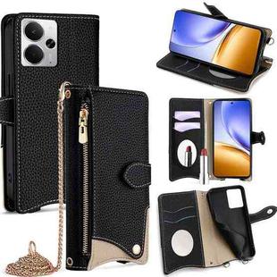For Realme 14 Crossbody Chain Fishtail Litchi Leather Phone Case(Black)