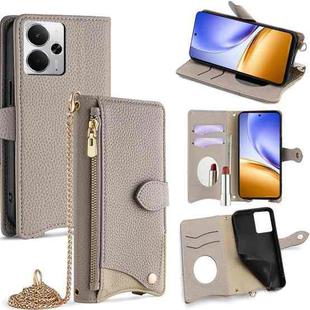 For Realme 14 Crossbody Chain Fishtail Litchi Leather Phone Case(Grey)