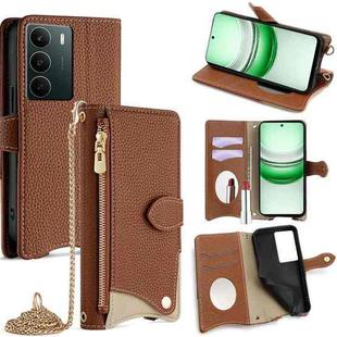 For Realme C71 4G Crossbody Chain Fishtail Litchi Leather Phone Case(Brown)