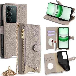 For Realme C71 4G Crossbody Chain Fishtail Litchi Leather Phone Case(Grey)