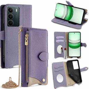 For Realme C71 4G Crossbody Chain Fishtail Litchi Leather Phone Case(Purple)