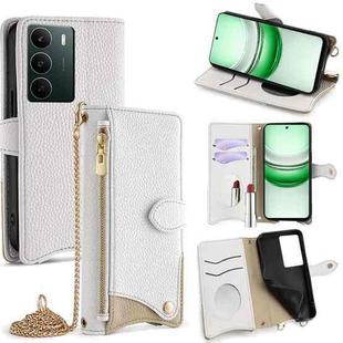 For Realme C71 4G Crossbody Chain Fishtail Litchi Leather Phone Case(White)