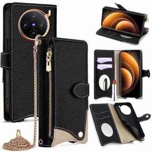 For vivo X100 Crossbody Chain Fishtail Litchi Leather Phone Case(Black)