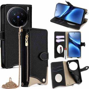 For vivo X200 Pro Crossbody Chain Fishtail Litchi Leather Phone Case(Black)