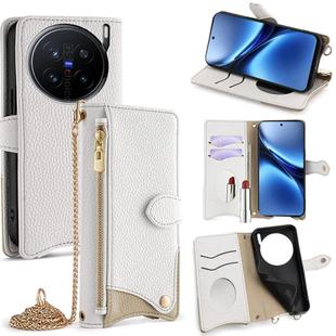 For vivo X200 Pro Crossbody Chain Fishtail Litchi Leather Phone Case(White)