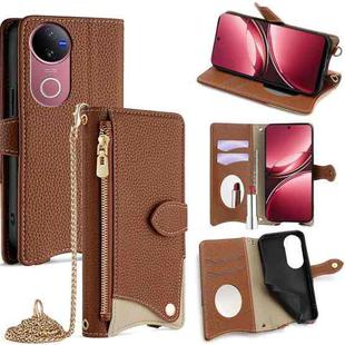 For vivo V50 Crossbody Chain Fishtail Litchi Leather Phone Case(Brown)