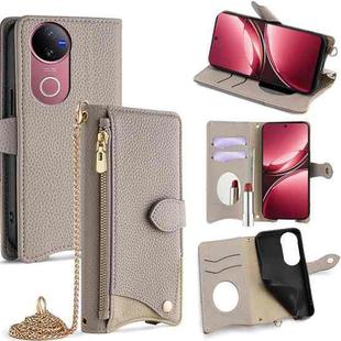 For vivo V50 Crossbody Chain Fishtail Litchi Leather Phone Case(Grey)