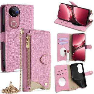 For vivo V50 Crossbody Chain Fishtail Litchi Leather Phone Case(Pink)