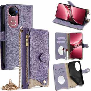 For vivo V50 Crossbody Chain Fishtail Litchi Leather Phone Case(Purple)