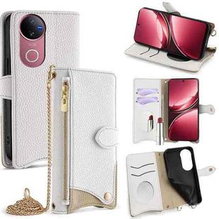 For vivo V50 Crossbody Chain Fishtail Litchi Leather Phone Case(White)